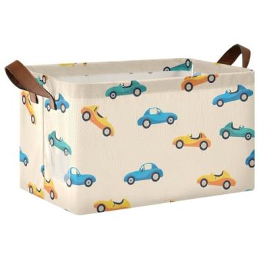 Imagem de Caixas organizadoras de armário bege retrô de carros de corrida para organização e armazenamento de sala de jogos, grande 42 x 29 x 25 cm para organização de armário e armazenamento de roupas, 1