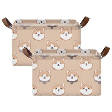 Imagem de Organizador de suéter dobrável com cara de cachorro fofo para armário com alças, organizadores de brinquedos e caixas de armazenamento 40 x 29 x 25 cm, caixas organizadoras de armário, pacote com 2