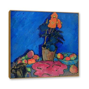 Imagem de NHLDZYH Moldura de madeira de teca. Flores clássicas natureza morta pintura em tela retro buquê de flores pinturas estilo country decoração de parede para cozinha e sala de estar. A01. 80 x 80 cm