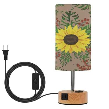 Imagem de Wassud Abajur de mesa de cabeceira vintage de girassóis com 3 temperaturas de cor, luminária de mesa moderna com forro de sombra para suporte noturno para sala de estar, quarto, escritório, berçário