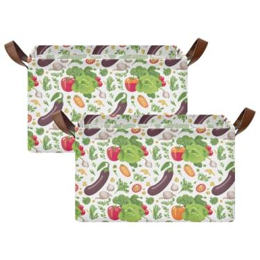 Imagem de Cestas decorativas dobráveis para decoração de casa com alças, 43 x 29 x 25 cm, caixas de armário vegetais, verde fresco, organizador de roupas, pacote com 2