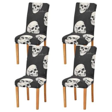 Imagem de ODAWA Conjunto de 2 capas de cadeira de jantar, caveiras laváveis removíveis pretas Parsons capa de cadeira para hotel, cerimônia