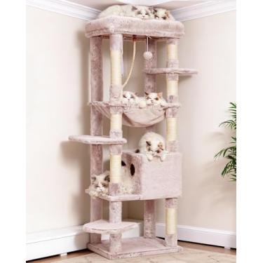 Imagem de Heybly Árvore para gatos grandes, 9 kg, resistente, 152 cm, 2GG, torre para gatos internos, condomínio de móveis de vários níveis com grande poleiro de pelúcia acolchoado, cesta aconchegante, Muchroom