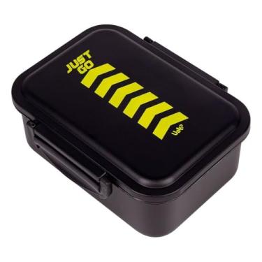 Imagem de Marmita Just Go, Preta, Plástico Polipropileno, 1,3L, com Divisória Removível 480ml, 19x7,5x15cm
