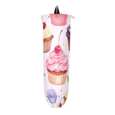 Imagem de Porta-sacos de plástico feitos à mão para cupcake em aquarela, organizador de sacolas para armazenamento de sacolas plásticas de cozinha, protetor de saco para sacolas plásticas de mercearia