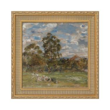 Imagem de FOLKOR Moldura vintage ornamentada dourada para pinturas a óleo em tela esticada de 25 x 25 cm, moldura clássica de madeira maciça de 5,6 cm de largura para desenhos, impressões de arte de diamante