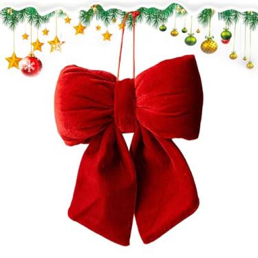 Imagem de Laços De Veludo Para Árvore De Natal - Guirlanda Decorativa 3D - Laços Natalícios Vermelhos - Para Festas De Inverno Aniversário Casamento Porta Da Frente Casa Exterior