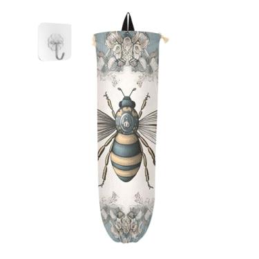 Imagem de Pacote com 2 suportes para sacolas plásticas retrô Plant Rose Bee Palace Wind, bolsa organizadora de parede