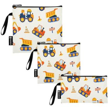 Imagem de Bolsa de lanche lavável para veículos de construção, caminhões e sacos de sanduíche, reutilizável, bolsa de armazenamento de alimentos com zíper para viagem, trabalho, escola, escritório (conjunto de