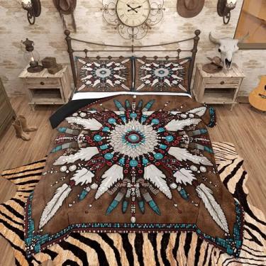 Imagem de Feelyou Jogo de cama solteiro com totem étnico e flecha, asteca do sudoeste, para meninos e meninas, fazenda, macio, respirável, leve, microfibra para decoração de quarto, com 1 fronha