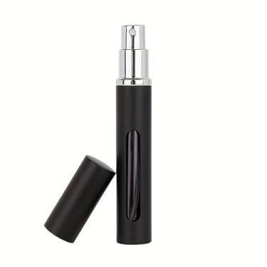 Imagem de 1 spray atomizador de perfume recarregável, névoa ultrafina, caixa de metal de 5 ml com janela, portátil para viagens, bolso, retoque diário, Preto