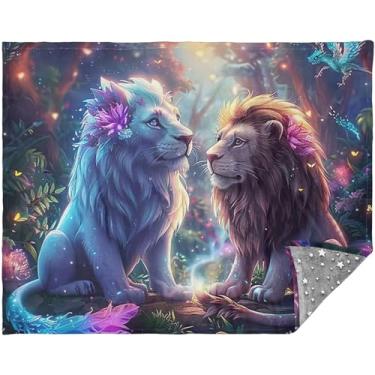 Imagem de Cobertores florais Lions Dragons para sofá, cobertores macios de pelúcia para mulheres, 178 cm x 139 cm, cobertor de sherpa personalizado estampado
