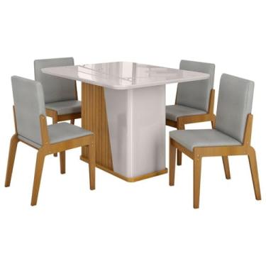 Imagem de Kit Mesa de Jantar Harmonia com 4 Cadeiras Sinfonia em Linho Naturale/off White/cinza