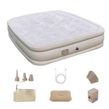 Imagem de Colchão de Ar com Bomba Elétrica Recarregável Integrada - Superfície Flocada Antiderrapante, para Uso em Casa, Viagens e Acampamento (Casal XL)