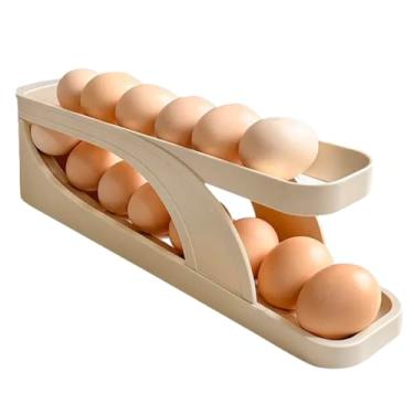Imagem de Organizador de Ovos de Geladeira 2 Camadas Rolante – Dispenser Automático com Capacidade para 14 Ovos – Plástico Resistente, Empilhável e Deslizante para Cozinha e Refrigerador, Cores Sortidas