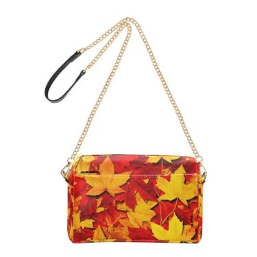 Imagem de Joitme Bolsa de ombro feminina transversal para celular com folhas de bordo coloridas alça de corrente laranja bolsa de ombro de couro PU