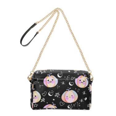 Imagem de Joitme Bolsa feminina preta colorida e fofa para celular com alça de corrente de couro PU