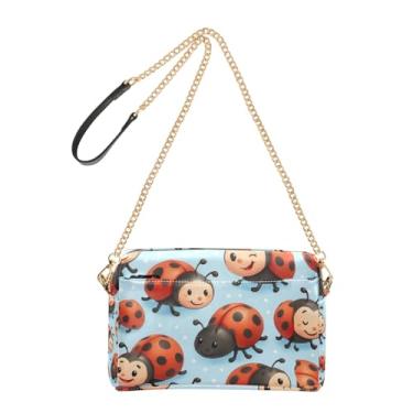 Imagem de Joitme Bolsa feminina tiracolo com desenho fofo joaninha azul claro bolsa para celular bolsa de ombro com alça de corrente de couro PU