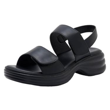 Imagem de Sandálias femininas modernas, casuais, lisas, confortáveis, leves, com boca de peixe, Preto, 38