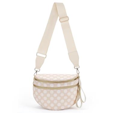 Imagem de Bolsas transversais para mulheres, pochete espaçosa de nylon, pochete quadriculada grande crescente, Bolinhas - Bege