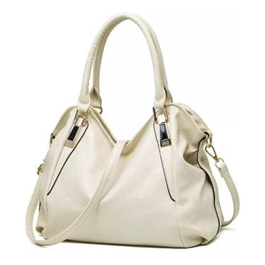Imagem de Bolsa Feminina Elegante com Alça Transversal, Couro Sintético, Disponível em Preto, Bege e Marrom (Branco)