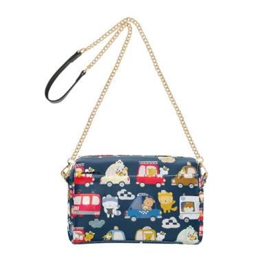 Imagem de Joitme Bolsa feminina transversal para celular bolsa de ombro de couro PU com alça de corrente animais fofos carros coloridos