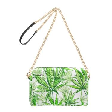 Imagem de Joitme Bolsa tiracolo feminina de folhas verdes em aquarela com alça de corrente de couro PU bolsa de ombro para celular fofa