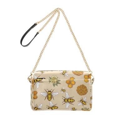 Imagem de Joitme Bolsa feminina tiracolo bolsa para celular alça de corrente couro PU bolsa de ombro vintage flores abelhas