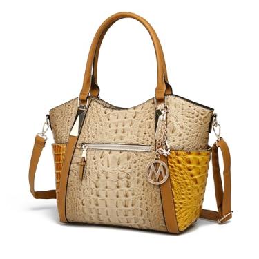 Imagem de MKF Collection Bolsa de mão para mulheres: Bolsa de ombro de couro PU – Bolsa com alça superior, livro de bolso feminino por Mia K, Croco bege amarelo