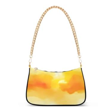 Imagem de Bolsa de ombro em aquarela amarela laranja, bolsa de mão Hobo média artística para mulheres, bolsa clutch moderna para uso diário ou noturno