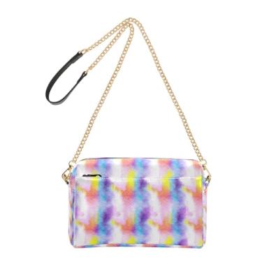 Imagem de Joitme Bolsa feminina transversal para celular bolsa de ombro aquarela arco-íris tie dye cores alça de corrente PU couro PU