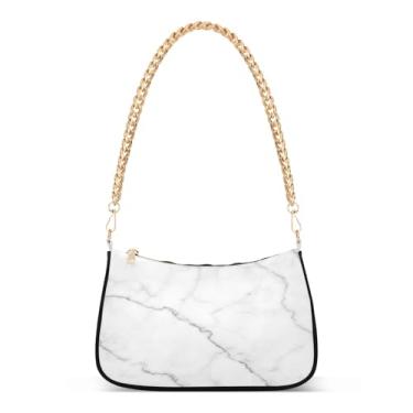 Imagem de Bolsa de ombro com corrente artística de textura branca, bolsa feminina Hobo com grande capacidade, bolsa clutch versátil para uso diário e noite