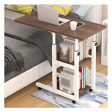 Imagem de Mesa de cabeceira lateral exclusiva em forma de C mesa de cabeceira para laptop mesa de cama móvel ajustável em altura sobre rodas mesa lateral para camas e sofás (cor azul nórdico)