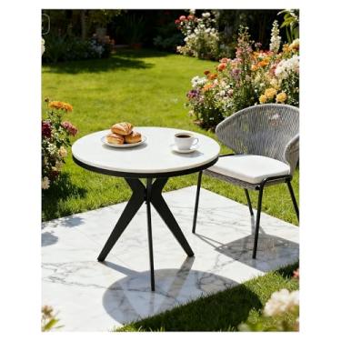 Imagem de Mesa lateral redonda de 45 cm com tampo de mármore e base de ferro - design moderno para sala de estar, quarto e escritório