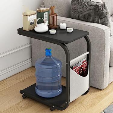 Imagem de Mesa lateral móvel com rodas dobrável pequeno espaço retro mesa de computador portátil multifuncional mesa de cama (cor: carvalho selvagem) (preto)