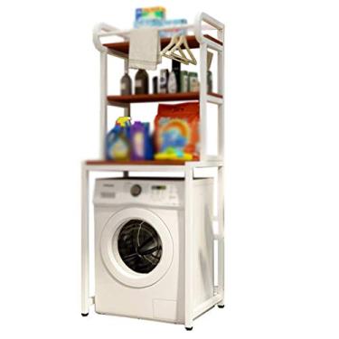 Imagem de Prateleira organizadora para máquina de lavar, prateleira de armazenamento ajustável para banheiro, unidades com haste para pendurar roupas, economiza espaço, para lavanderia, sala de estar. (branco +