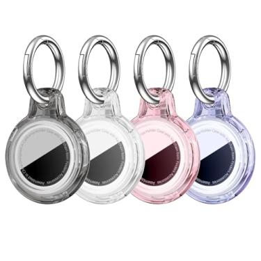 Imagem de MOLOSLEEVE Pacote com 4 para suporte de AirTag, pacote completo para AirTag, capa impermeável para Apple para AirTag, com chaveiro, fivela giratória de policarbonato rígido, preto/branco/rosa/roxo