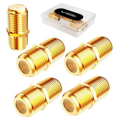 Imagem de Conector de cabo coaxial RG6 adaptador coaxial fêmea para fêmea extensor tipo F banhado a ouro para extensor de cabo coaxial, conector de cabo de TV, pacote com 5