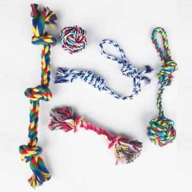 Imagem de Brinquedos grandes e resistentes para mastigadores agressivos raças grandes, kit de brinquedos de corda dentária resistente para cães médios, 5 nós de algodão indestrutível para dentição de filhotes