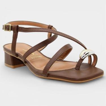 Imagem de Sandália Vizzano Salto Baixo Detalhes Feminino - Marrom, 36