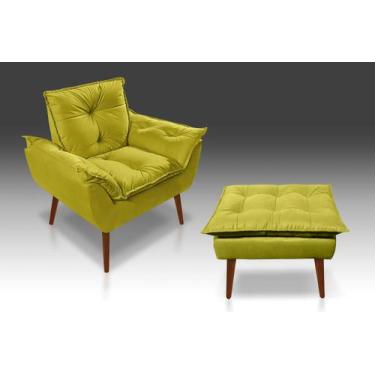 Imagem de Kit 01 Poltrona Opala + 01 Puff  Opala Suede Amarelo- CASA DA POLTRONA