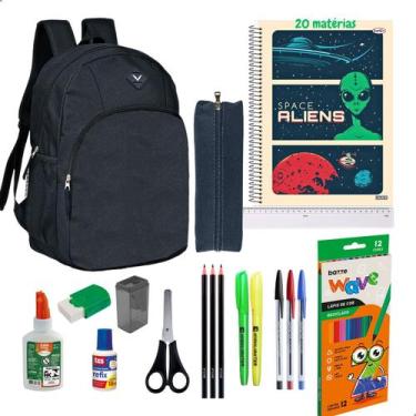 Imagem de Kit Material Escolar Mochila Cadernos 20 Matérias + Itens Masculino - 