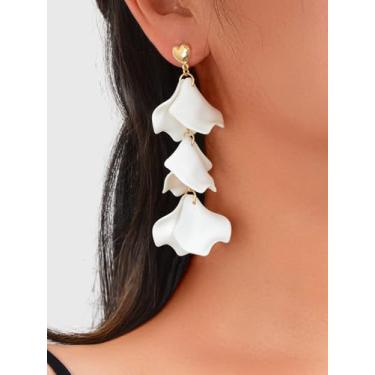 Imagem de Brincos femininos de pétalas brancas com pingente leve, joia doce, presente de Natal, presentes de amizade para mulheres, dia dos namorados, Medium, Latão, Sem pedra preciosa