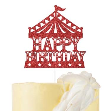 Imagem de Topo de bolo de circo, feliz aniversário, decoração de festa de despedida de solteira, tema de carnaval, decoração de festa, glitter vermelho
