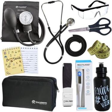 Imagem de Kit Enfermagem Estágio Aparelho Pressão Estetoscópio - INCOTERM, PRETO