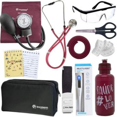 Imagem de Kit Enfermagem Estágio Aparelho Pressão Estetoscópio - INCOTERM, VINHO