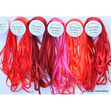 Imagem de New 7mm Size 5 Spools of 100% Pure Silk Ribbons - RED Tones - 50 mts x 7mm
