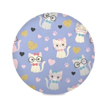 Imagem de Wassud Jogo americano com corações de gatos fofos tapetes de mesa redondos para cozinha e jantar tapetes laváveis resistentes ao calor decoração de mesa 39 cm