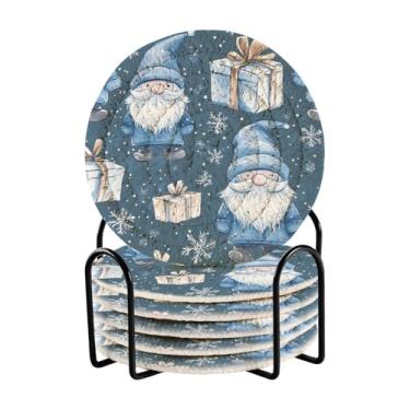 Imagem de Blueangle 6 peças de porta-copos de gnomos fofos para bebidas, porta-copos de tecido redondo super absorvente para mesa de café, proteção de mesa para decoração de casa (415)