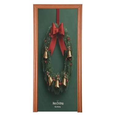 Imagem de SEHANY Capa de porta de sinos de guirlanda de Natal, decoração externa, tecido de alta elasticidade, capa de porta de Natal, faixa de Natal, capa de porta para porta da frente, festa festiva